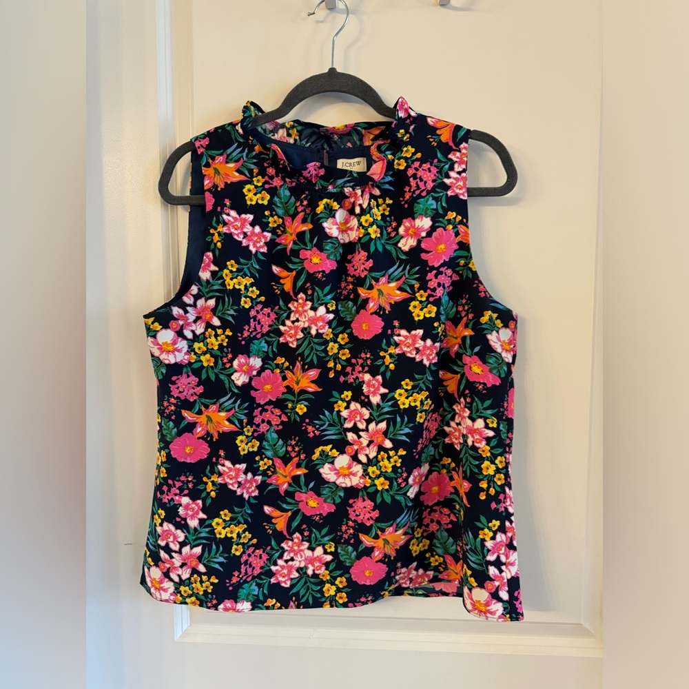 J. Crew Factory Floral Sleeveless Blouse - Navy and Pink - Picture 2 of 5